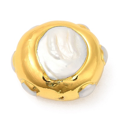 Perlas keshi naturales de estilo barroco, larga duración plateado, con borde de latón chapado en oro, plano y redondo