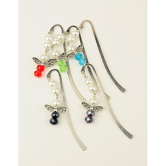 Signets  / épingles en alliage, avec des perles de verre et perles de style tibétain, 83mm