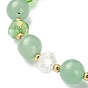 Bracelet extensible en aventurine verte naturelle et perles de verre, bracelet à breloques trèfle et pompon en laiton pour femme