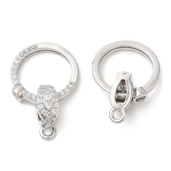 Brass Micro Pave Clear Cubic Zirconia Fold Over Clasps, Rings