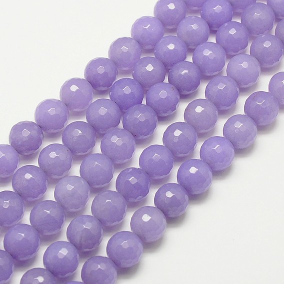 Natural Malaysia Jade Bead Strands, Faceted Round Dyed Beads