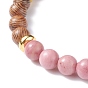 Bracelet extensible en perles rondes en bois de wengé naturel et pierres précieuses pour femme