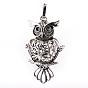 Rack Plating Brass Cage Pendants, For Chime Ball Pendant Necklaces Making, Owl