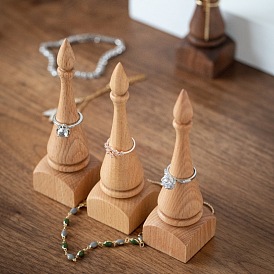 Retro Wooden Cone Jewelry Ring Display Stand, Jewelry Holder for Rings