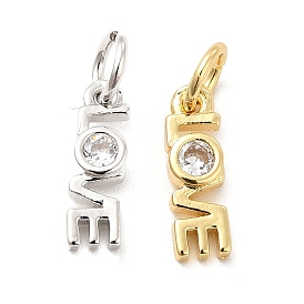 Rack Plating Brass Cubic Zirconia Charms, Word Love Charm, Long-Lasting Plated, with Jump Rings, Cadmium Free & Lead Free