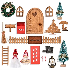 Ensembles d'ornements de maison de poupée en bois, décorations de Noël pour la maison