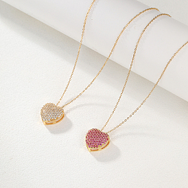 Brass Micro Pave Cubic Zirconia Heart Pendant Necklaces for Women, Real 18K Gold Plated, Cable Chain Necklace