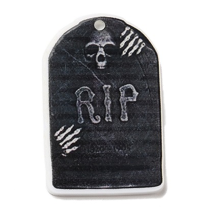 Pendentifs acryliques opaques sur le thème d'halloween, pierre tombale avec breloques squelettes
