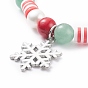 Натуральный зеленый авантюрин, машан, нефрит и жемчуг, эластичный браслет с рождественской подвеской из сплава снежинки, опрятный браслет для женщин