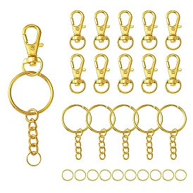 10Pcs Alloy Swivel Lobster Claw Clasps, Swivel Snap Hook, Jewellery Making Supplies, with 10Pcs Iron Split Key Rings and 10Pcs Iron Open Jump Rings