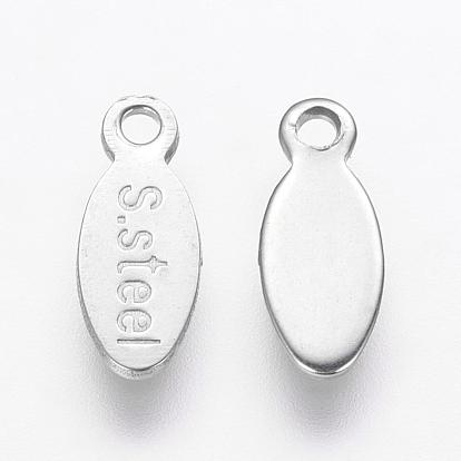 Stainless Steel Charms, Chain Extender Drop, Teardrop with Word Steel
