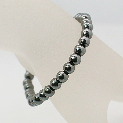 Мода немагнитная браслеты синтетический гематит, с эластичной нитью кристалл, чёрные, 55 мм