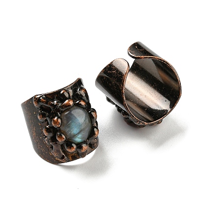 Oval Natural Labradorite Open Cuff Rings, Red Copper Tin Finger Ring, Cadmium Free & Lead Free