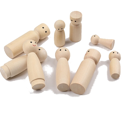 Poupées en bois inachevées, cheville en bois avec yeux imprimés, pour les peintures créatives pour enfants jouets artisanaux