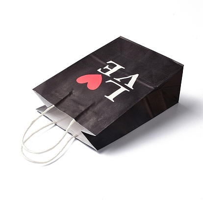 Bolsas de embalaje de papel rectangulares, con mango, para bolsas de regalo y bolsas de compras, Día de San Valentín, la palabra amor