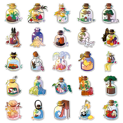 50 pegatinas autoadhesivas impermeables de pvc con tema de vista de botella de piezas, dibujos animados pegatinas, para regalos decorativos de fiesta
