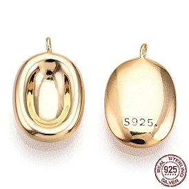 925 Sterling Silver Charms, Oval Charms, Nickel Free, with S925 Stamp