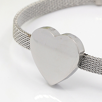 Cadeau pour petite amie valentines femmes 304 bracelets de maille en acier inoxydable, avec fermoir pince de homard, cœur, 7-1/8 pouces (180 mm), 6mm