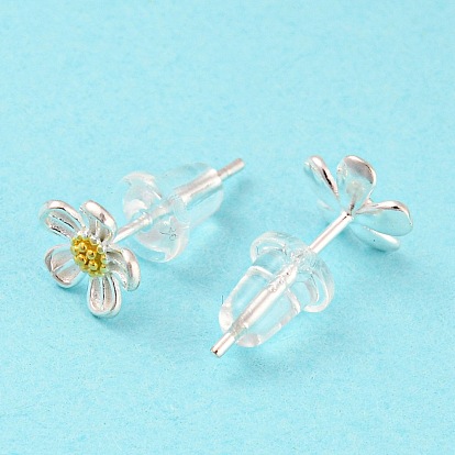 Двухцветные серьги-гвоздики 999 из стерлингового серебра, цветок