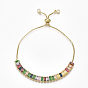 Adjustable Brass Cubic Zirconia Slider Bracelets, Bolo Bracelets, with Box Chains, Colorful