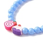 Bracelet extensible en perles rondes en plastique de couleur bonbon avec de l'argile polymère en forme de nourriture pour enfant