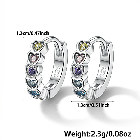 Rhodium Plated 925 Sterling Silver Heart-shaped Cubic Zirconia Hoop Earring for Women