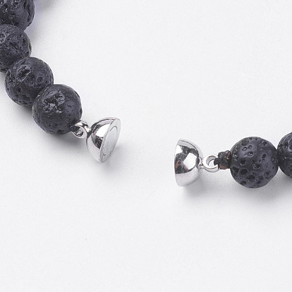 Bracelets de perles de pierre de lave naturelle, avec la pierre gemme, fermoir magnétique et découverte d'alliage
