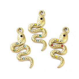 304 Stainless Steel Pendants, with Rhinestone, Snake Charm