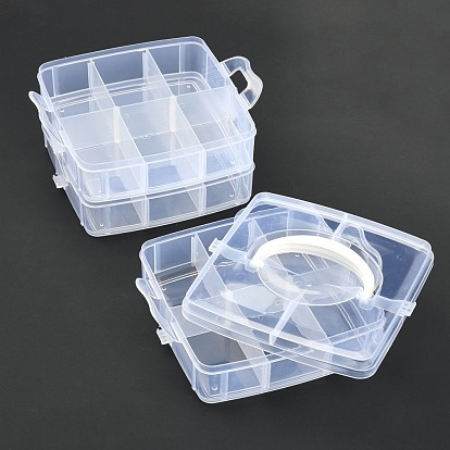 Пластиковые бисера контейнеры, прямоугольные, три слоя, в общей сложности 18 отсеков, 155x160x130 мм, Отсек: 48x71~51x72 мм