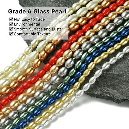 Hilos de perlas de vidrio de grado A de arroz, 7~10x4~6 mm, agujero: 1 mm, sobre 41~55 unidades / cadena, 15.7 pulgada ~ 16.3 pulgada