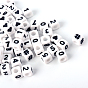 Opaque Acrylic European Beads, Large Hole Beads, Cube with Number