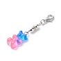 Transparent Gradient Color Resin Bear Pendant Decorations, Non-magnetic Synthetic Hematite Beaded Lobster Clasp Charms, Clip-on Charms, for Keychain, Purse, Backpack Ornament, Stitch Marker