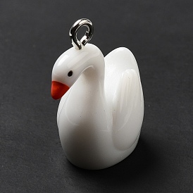 Opaque Resin Pendants, Swan Charm, with Platinum Tone Iron Loops