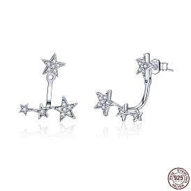 925 Sterling Silver Ear Studs, with Micro Pave Cubic Zirconia, Star