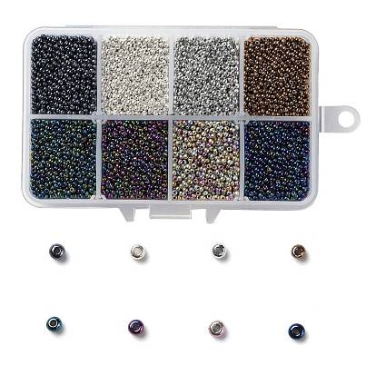 200G 8 Colors 12/0 Grade A Round Glass Seed Beads, Metallic Colours