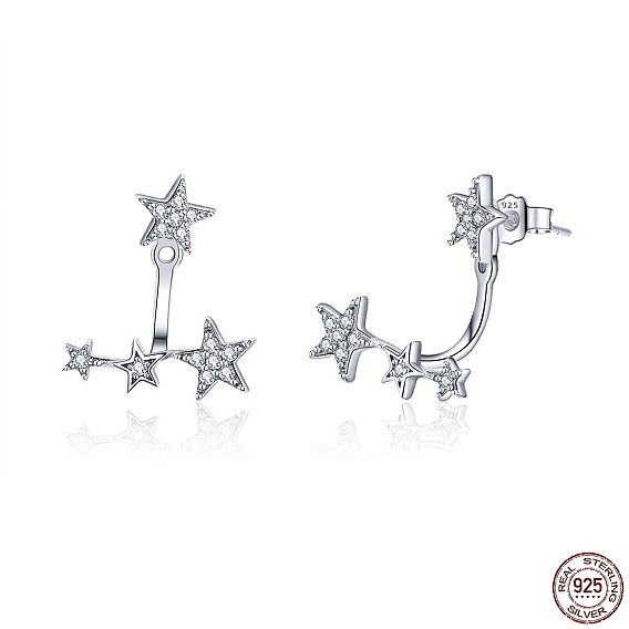 925 Sterling Silver Ear Studs, with Micro Pave Cubic Zirconia, Star