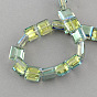 Transparent Half Plated Faceted Glass Beads Strands, Square, 13x13x7.5mm, Hole: 2mm, about 40pcs/strand, 19.6 inch