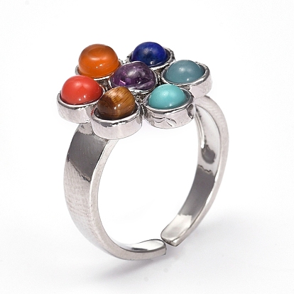 Чакра ювелирные изделия, кольца из манжеты из натурального и синтетического смешанного камня, со стеклом и латунной фурнитурой, цветок