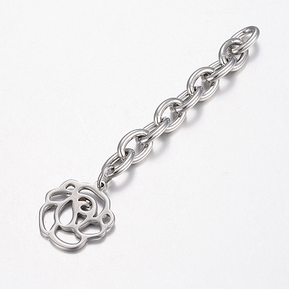 201 Stainless Steel Chain Extender, with Flower Charms
