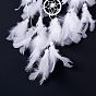 Native Style Five Rings Woven Net/Web with Feather Wall Hanging Decoration, with Wooden Beads, for Home Offices Amulet Ornament