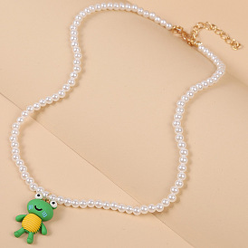 Collier bohème longue perle animal grenouille - créatif, bijoux pendentif tendance.