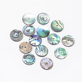 Natural Paua Shell Beads, Flat Round
