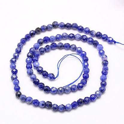 Natural Sodalite Beads Strands, Faceted, Round, 4mm, Hole: 1mm, about 95pcs/strand, 15.35 inch