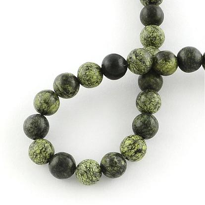 Натуральный серпантин / зеленый кружевной камень с круглыми нитями из бисера
