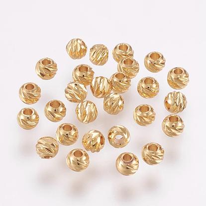Carved Brass Beads, Long-Lasting Plated, Round