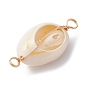 Natural Shell Copper Wire Wrapped Connector Charms, with Natural Cultured Freshwater Pearl Beads