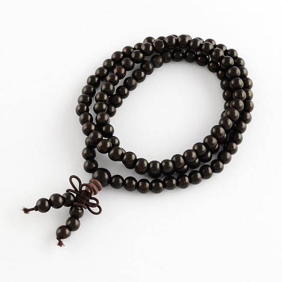 Style wrap gourou bouddhiste bijoux ébène bracelets de perles rondes ou colliers