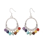 Natural & Synthetic Mixed Gemstone Chandelier Earrings, 7 Chakra 304 Stainless Steel Jewelry for Women