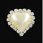 Brillant coeur flatback laiton abs plastique imitation cabochons de perles, avec un cristal strass qualité, couleur argentée couleur métal plaqué, 23.5x21.5x6.5mm