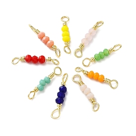 3 Faceted Glass Beads Connector Charms, Rondelle Links with Rack Plating Brass Wire Double Loops, Lead Free & Cadmium Free, Real 18K Gold Plated, Long-Lasting Plated